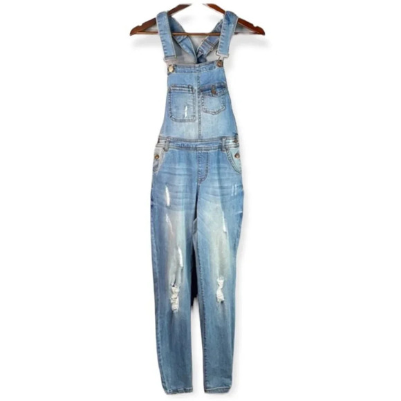 CI SONO Denim Overalls Distressed Jean Blue Light Adjustable 90s Vibe Boho S - Picture 13 of 13